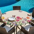 thumbnail image 6 of Tulips Spring Floral Round Tablecloth, Fitted Table Cover with Elastic for 36"-44" Round Tables, Pastoral Flowers Butterfly Rustic Table Cloth Outdoor Indoor Dinning Party Waterproof Tablecloths, 6 of 7