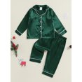 thumbnail image 3 of Elippeo Kids Pajama Sets Contrast Color Trim Long Sleeve Lapel Neck Button-up Tops Long Pant Loungewear Set 1 2 3 4 5 6 7 Years, 3 of 8