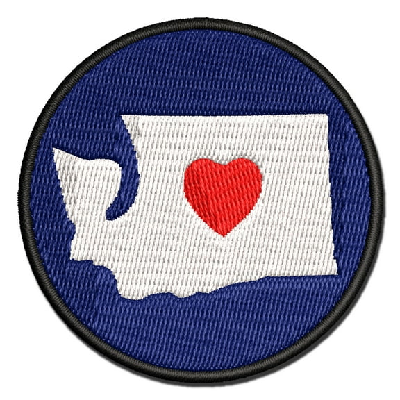 Washington State with Heart Applique Multi-Color Embroidered Iron-On Patch - 2.5 Inch Small