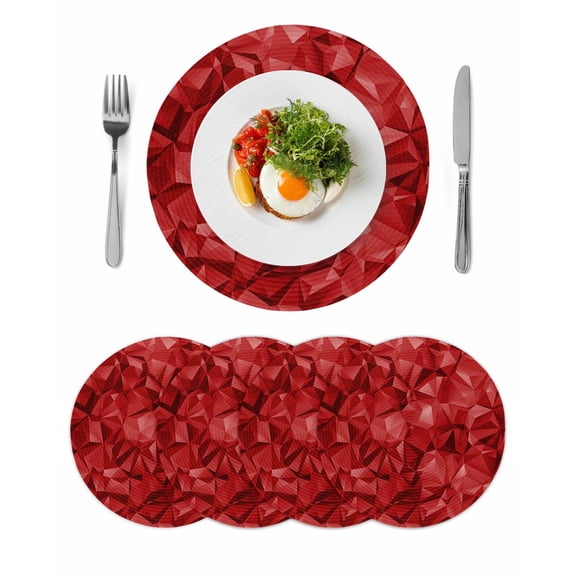 Red Geometric Round 15 Inch Placemats Set of 4, Vintage Minimalism Abstract Aesthetic HeatResistant Non Slip Place Mats for Dining Table, Wipeable Braided Kitchen Table Mats for Housewarming