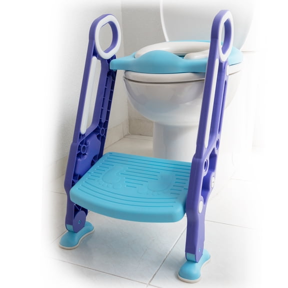 Asiento Entrenador Papubaby  para Inodoro con Escalera Acolchado Azul-Morado