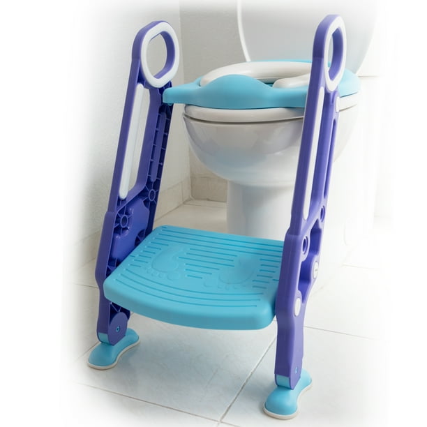Asiento Entrenador Papubaby para Inodoro con Escalera Acolchado Azul-Morado