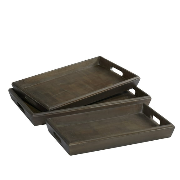DecMode 18", 20", 22"W Wood Farmhouse Tray, Brown, 3 - Pieces