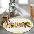 thumbnail image 4 of Round Area Rug 4 Ft, Sunflower Washable Non-Slip Circle Carpet for Living Room/Bedroom, Pink Yellow Floral Elegant Pastoral Checkered Low-Profile Crawling Mats Collection Rugs for Indoor, 4 of 7