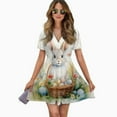 thumbnail image 2 of Rabbit Easter Bunny Women Dress V-Neck Short Sleeve Flowy Swing Party Midi Dress, 2 of 4