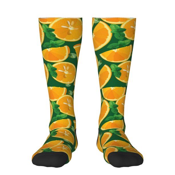 Fotbe Orange Calcetas Divertidas Estampadas para Hombre y Mujer, Calcetas de Algodón hasta la Rodilla para Caminar, Correr, Enfermería y Embarazo