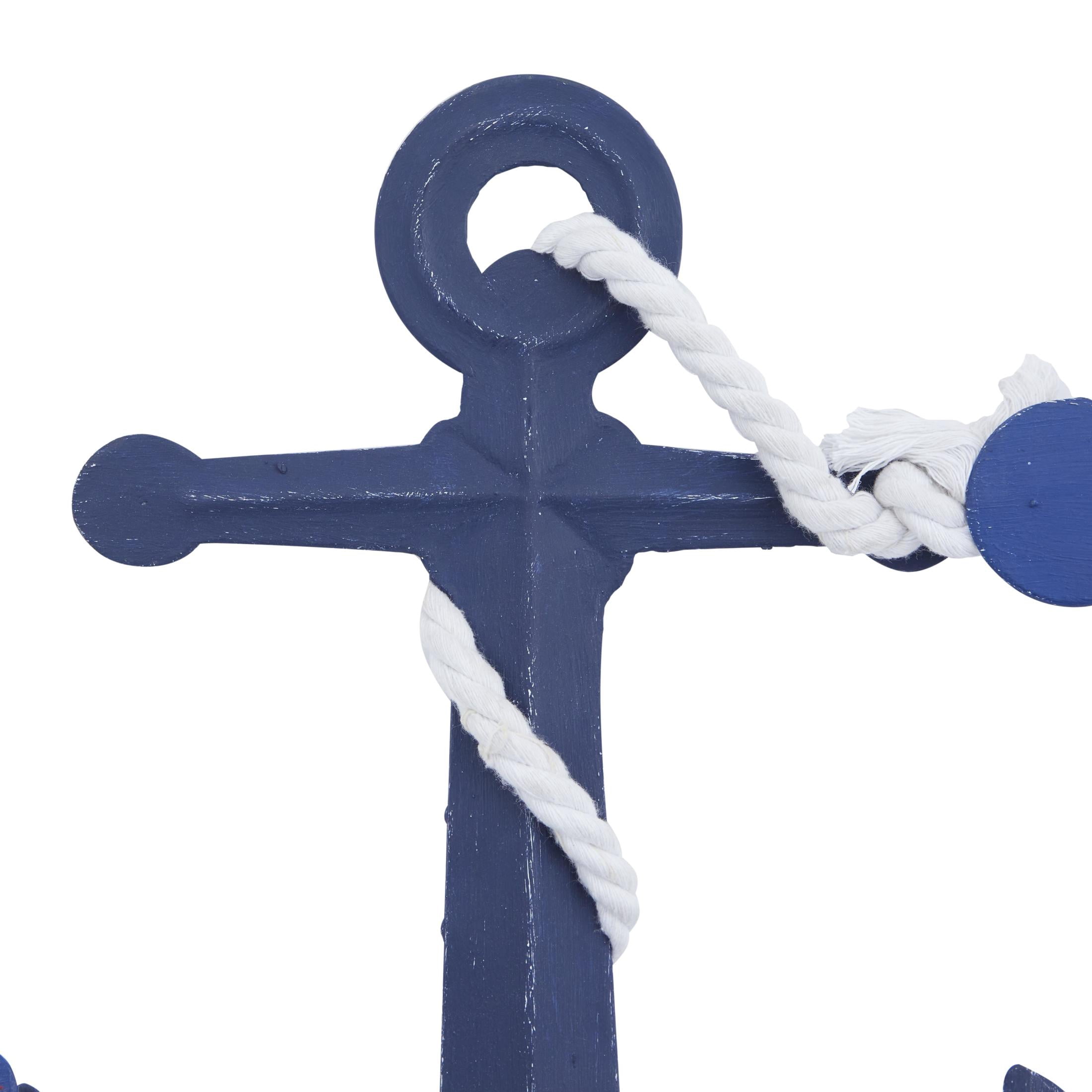 DecMode Blue Metal Indoor Outdoor Anchor Wall Decor with White Rope Detailing