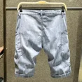thumbnail image 5 of Pantalones cortos de mezclilla para hombre, largos, con bolsillos, pantalones vaqueros cortos para hombre, bermudas de verano, elásticos, con botones, estilo Harajuku, de diseñador vintage, 5 of 5