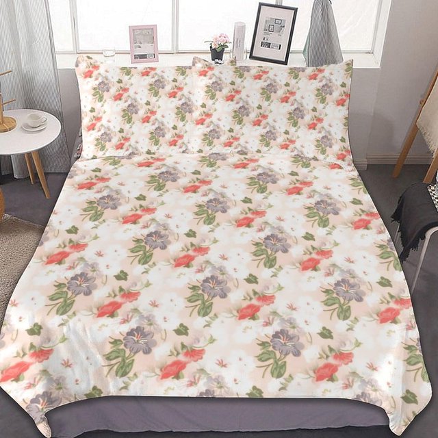 HAHDAXIA Floral Pattern Bedding Solid Comforter Set for All Seasons,3 Pieces(1 Comforter+2 Pillowcases),Soft Microfiber Bedding Set King(90"x90")