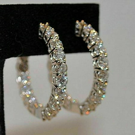 Shop Now 14K White Gold Plated 3Ct Round Cut Lab Created Diamond Huggie Hoop Earrings 925 Silver