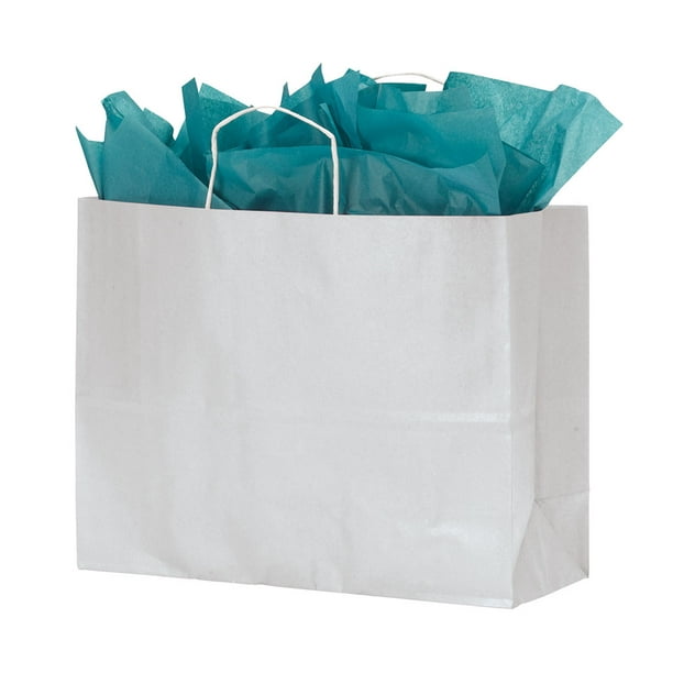 Large White Kraft Paper Shopping Bags With Handles Case of 100