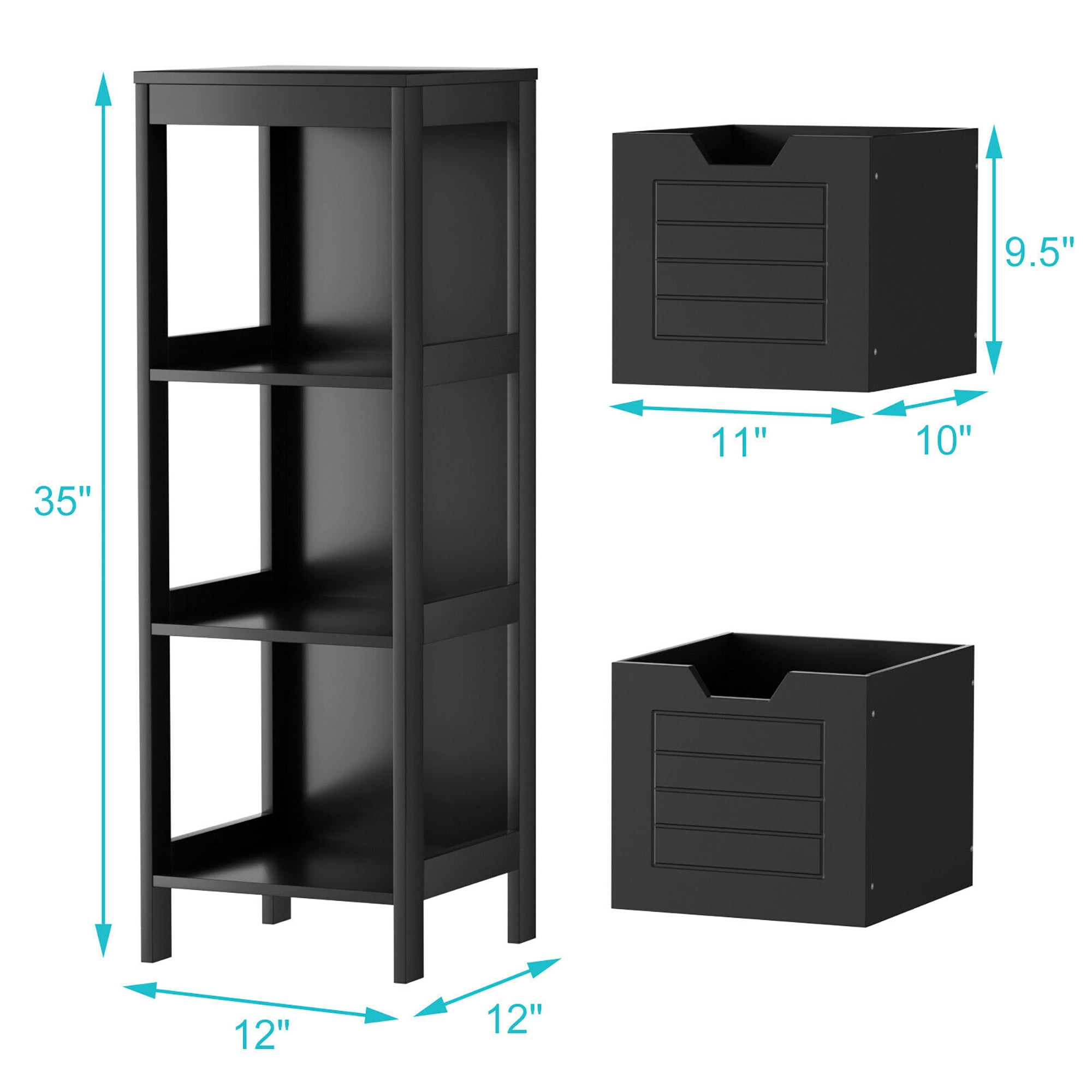 Costway Bathroom Wooden Floor Cabinet Multifunction Storage Rack Stand Organizer Black