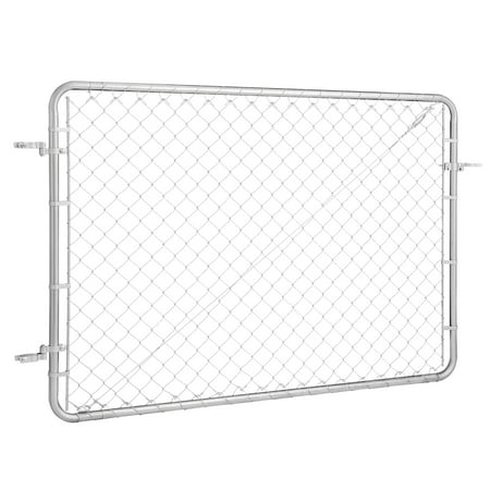 KFFKFF Chain-Linked Fence Gate 72 x 48 in, Adjustable Chain Link Fence Panel, Suitable for 2.2-6 ft (W) x 6 ft (H) Garden Fence Gate, Galvanized Fencing Gate for Yard Entrance Way