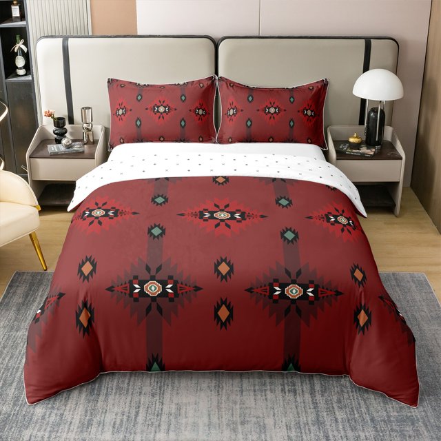 Erosebridal Boho Aztèque Housse de Couette 100 % Coton Grand, Literie Boho Rouge Taille Grand, Décoration de Chambre Géométrique, Réversible (Sans Couette)