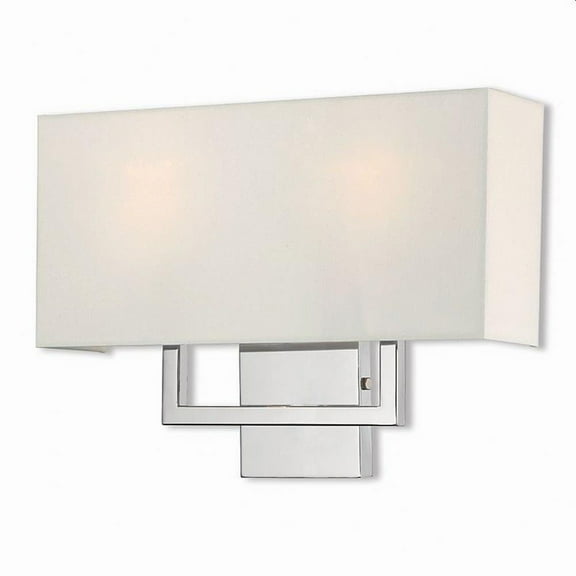2 Light Contemporary Steel Ada Wall Mount with Rectangular Off-White Fabric Shade-12 inches H By 16 inches W-Polished Chrome Finish Bailey Street Home