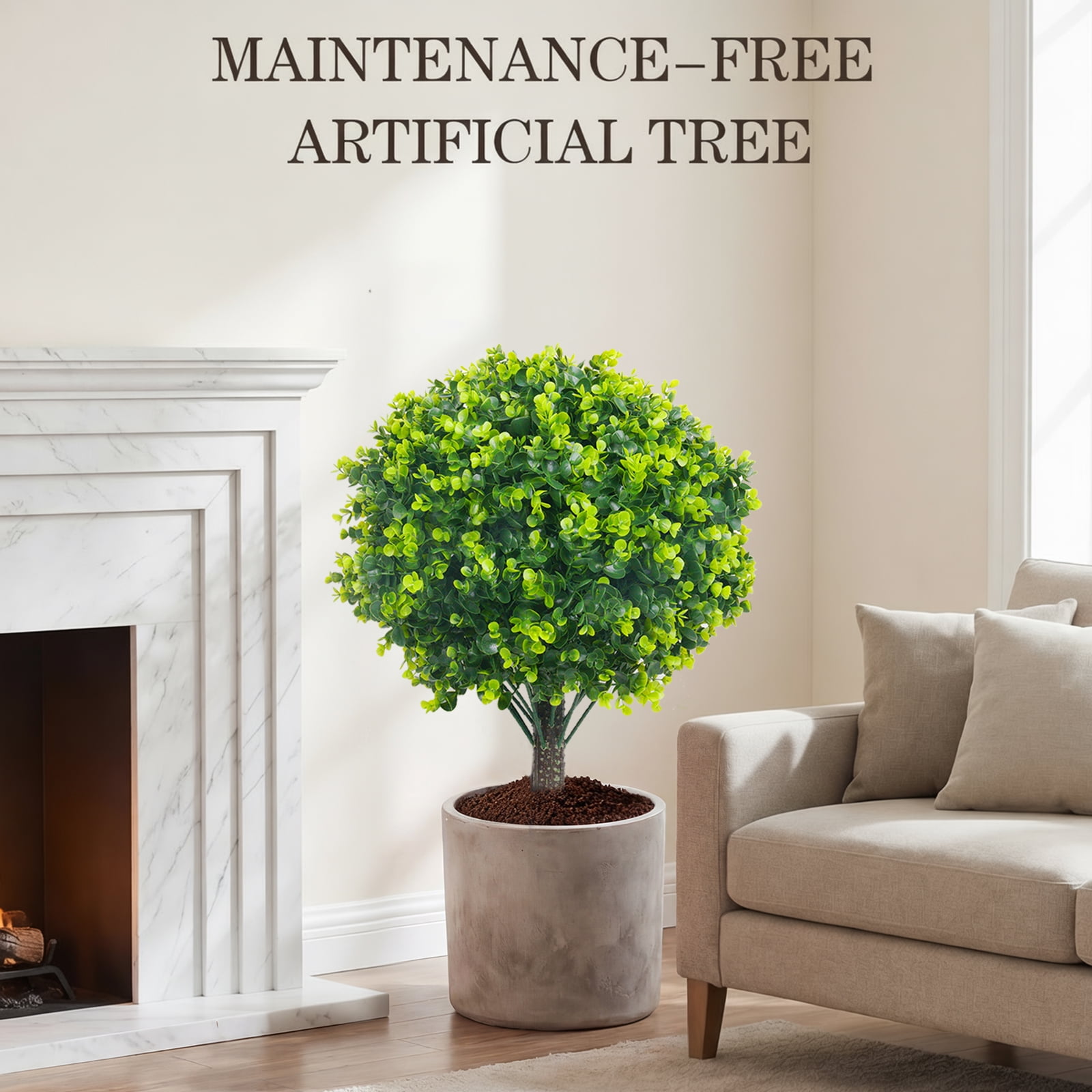 THE BRIVE 21.6 Inch Artificial Green Topiary Ball Trees, 2 Set of UV Resistant Fake Shrubs Bushes Plants with Ground Spike, Fake Plants for Outdoor Indoor Front Porch Garden