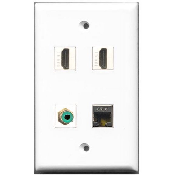 RiteAV - 2 Port HDMI 1 Port RCA Green 1 Port Shielded Cat6 Ethernet Wall Plate