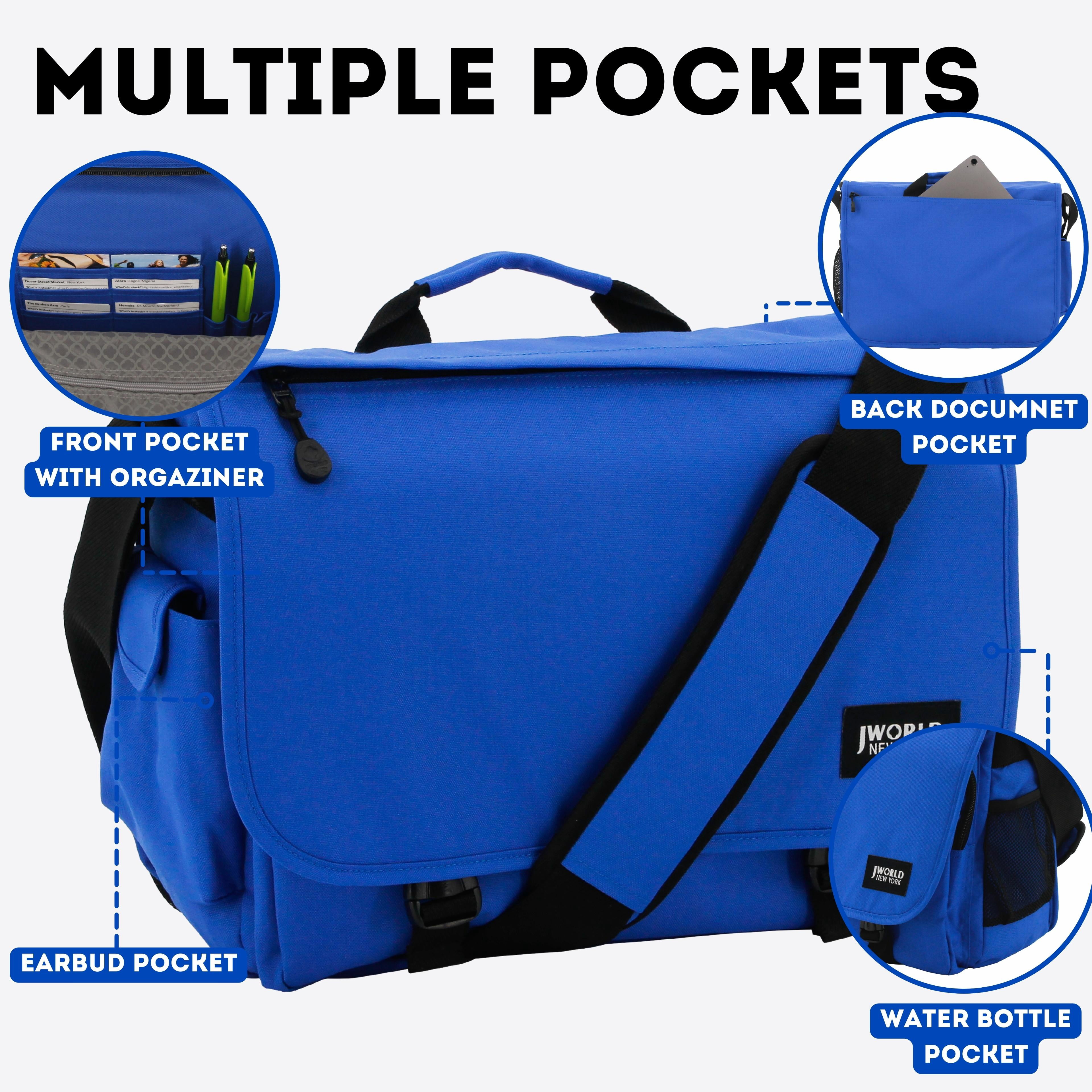 J World Unisex Thomas 16" Messenger Bag With Laptop Sleeve For School And Travel, Cobal Blue
