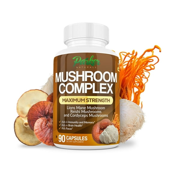 Parker Naturals Mushroom Complex with Lion’s Mane, Cordyceps, Reishi – Focus and Immunity Support, 90 Capsules