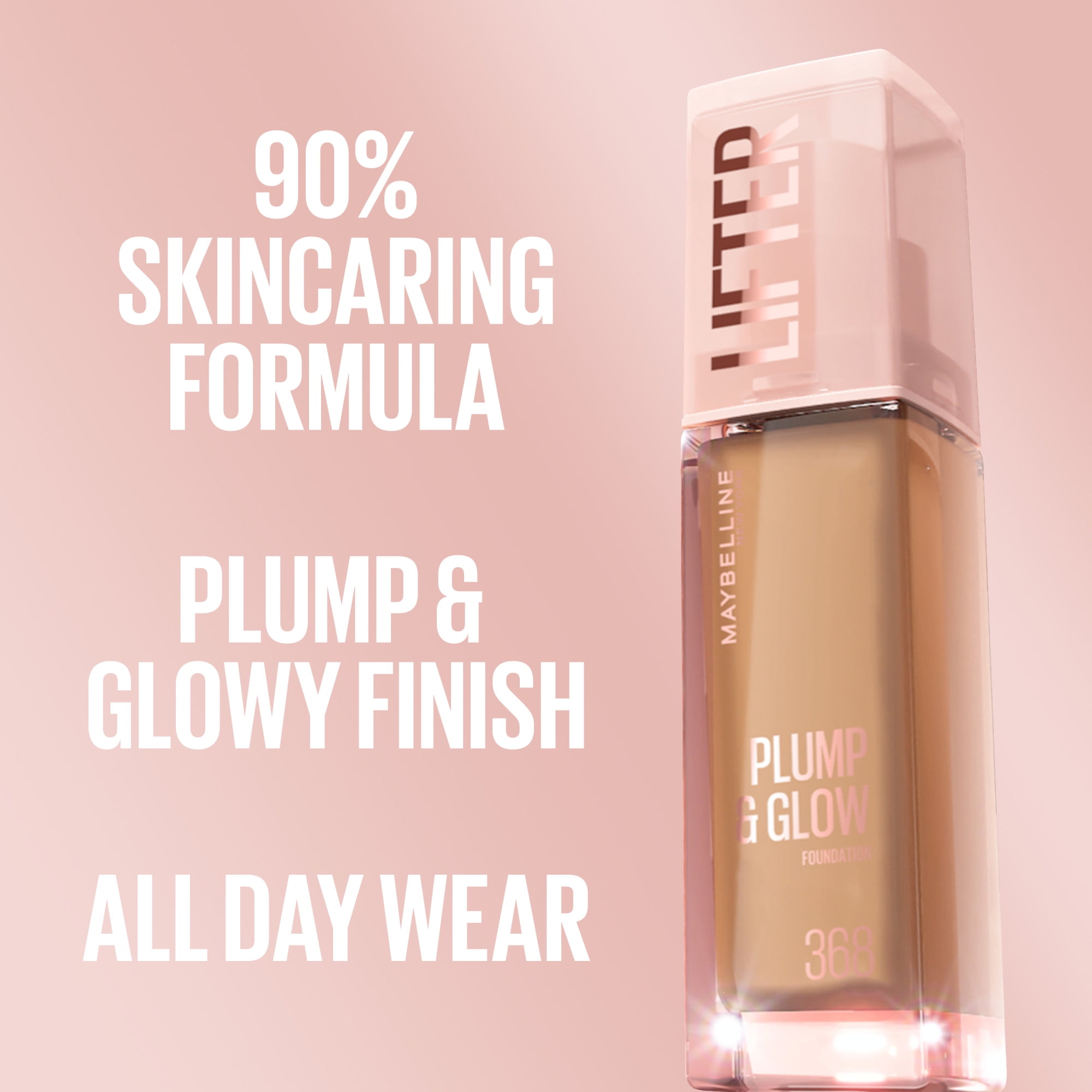 Maybelline New York Lifter Plump & Glow Skincaring Foundation, Radiant Finish, 30 ml