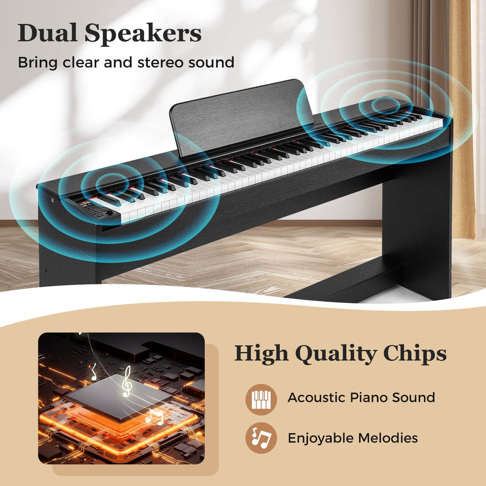 Costway 88-Key Hammer Action Weighted Keyboard Electric Piano with  Stand & Triple Pedals