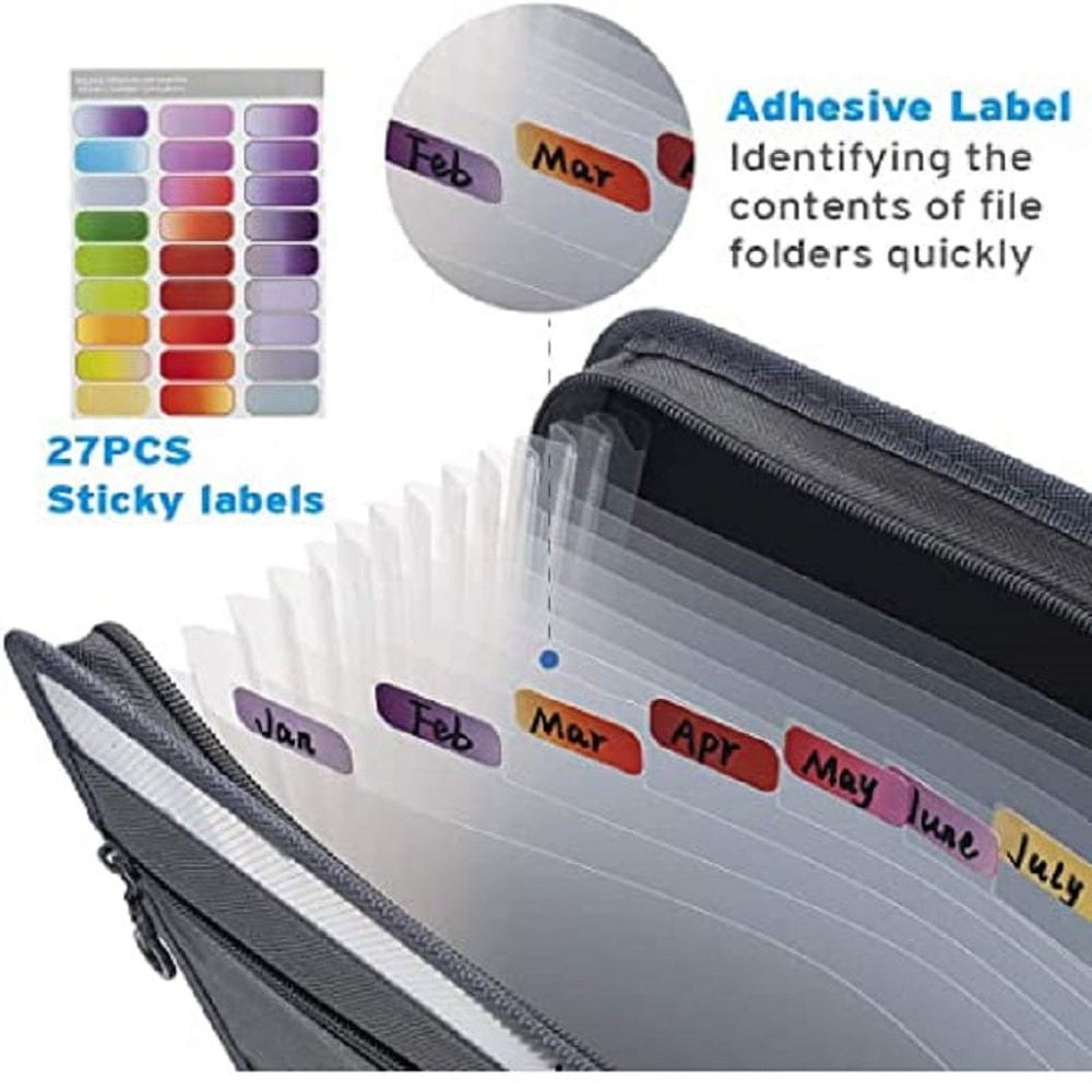 H4D Acordian Organiseur De Fichiers Accordéon Extensible à 13 Poches Avec Fermeture éclair Pour Documents, Format A4, Transparent