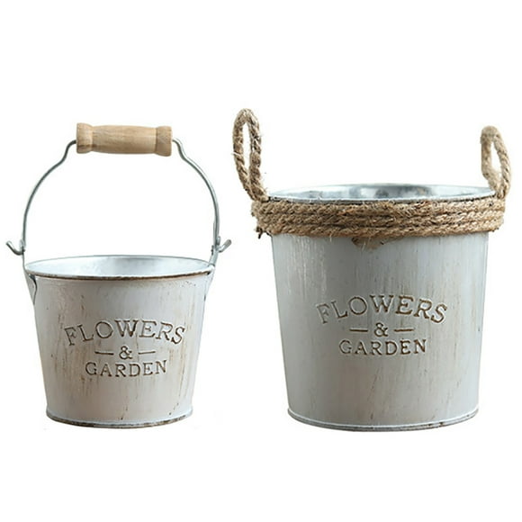 Metal Flower Bucket Vintage: 2PCS Bucket Planter Garden Plant Pot for Balcony