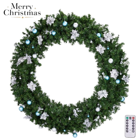 Lighted Artificial Christmas Wreath 60" – Customizable 8 LED Light Modes, DIY Ornament Kit, Flame-Retardant PVC & PE Branch Tips, Warm White Lights