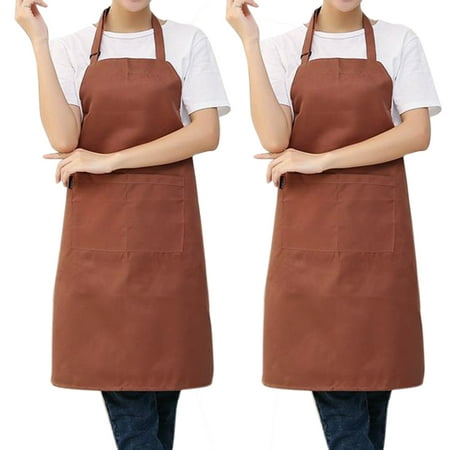 

2-Pack Adjustable Bib Apron Water Resistant Belt 2 Pockets Cooking Kitchen Apron Suitable for Women Men Chefs Couples-Coffee