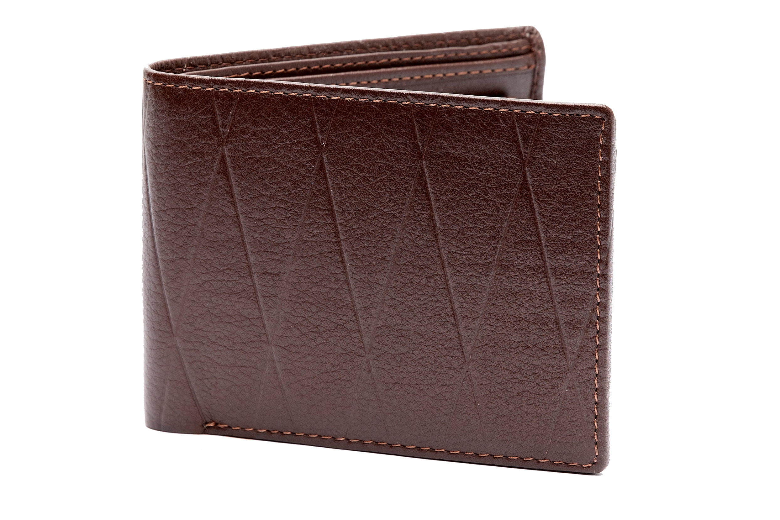 Men's Leather BiFold 5 Credit Card 1 ID Window Exterior Pattern Brown
