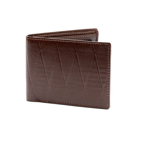 Men's Leather BiFold 5 Credit Card 1 ID Window Exterior Pattern Brown Wallet 4 x 4.5 inches