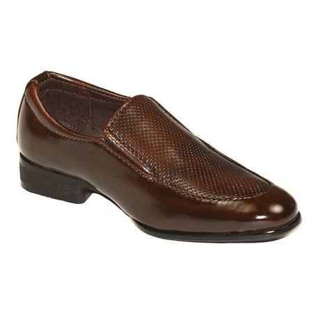 A.X.N.Y. Boy s SS4003 Formal Slip On Shoes - Coffee - 12