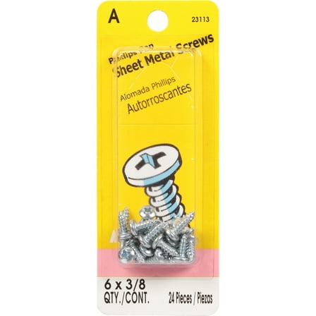 #6 x 3/8" Zinc Plated Steel Phillips Pan Head Sheet Metal Screws (120 pcs.)