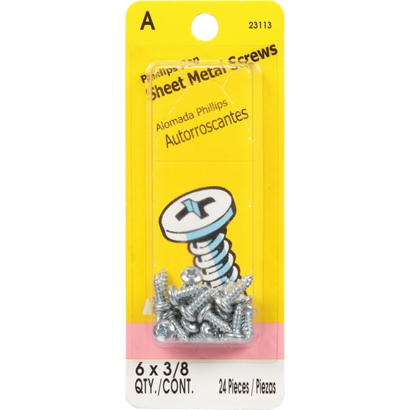 #6 x 3/8" Zinc Plated Steel Phillips Pan Head Sheet Metal Screws (120 pcs.)