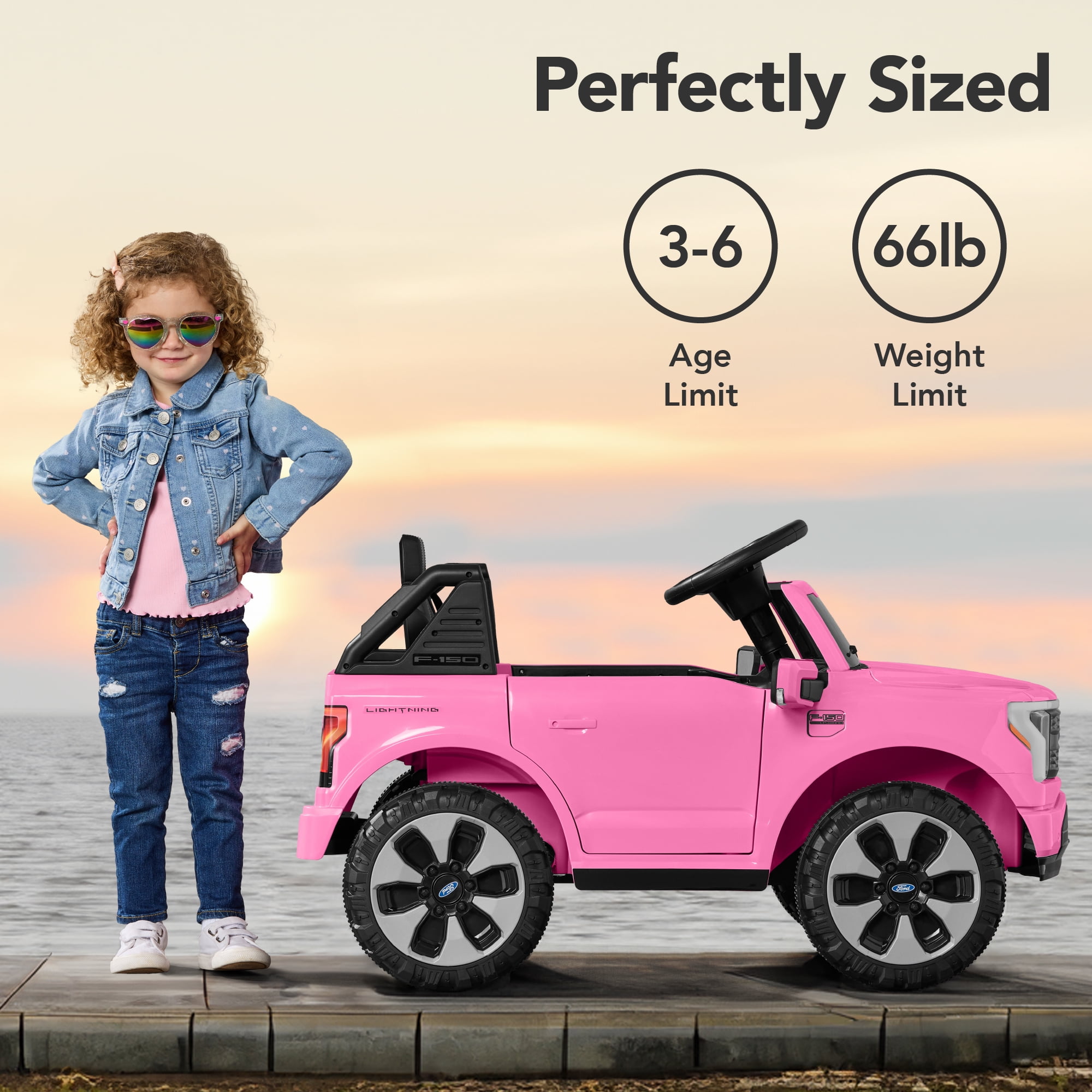 Best Choice Products Kids 12V Ride On Car Officially Licensed Ford Lightning Truck w/ Remote, LED Lights - Pink