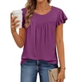 thumbnail image 2 of Fantaslook Womens Blouses Dressy Casual Pleated Tunic Tops Floral Ruffle Sleeve Summer Shirts, 2 of 8