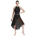 thumbnail image 2 of Xnihocha Women's Lyrical Dance Costume Rhinestone Ruched High-Low Dress Modern Dance Skirted Leotard Black L, 2 of 7