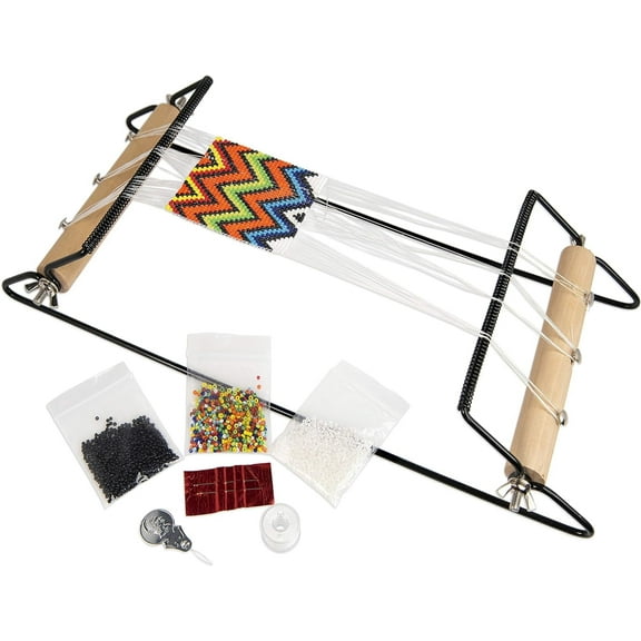 The Beadsmith Extra Wide Metal Bead Loom Kit, Includes Extra Wide Loom (14.5" x 6" x 8.5"), Thread, Needles, and 36 Grams Glass Beads for Bracelets, Necklaces, Belts, and More