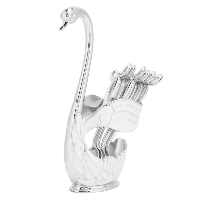 Juego de cucharas de postre para café, estilo europeo, elegante soporte para cucharas de fruta con forma de cisne, vajilla decorativa plateada