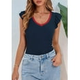 thumbnail image 4 of T-Shirts d'Été Sans Manches à Volants Col en V Ajusté pour Femmes Bleu Marine m, 4 of 7