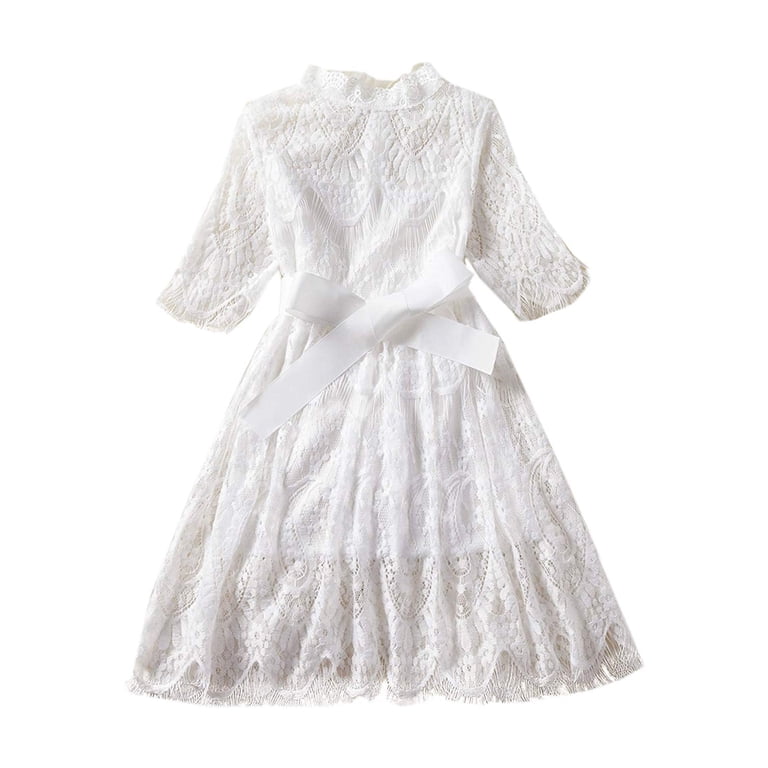 StylesILove Princess 3/4 Sleeve Midi Length Floral Lace A-line Wedding Dress  Flower Girl Pageant Party Clothes - Walmart.com