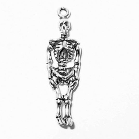 Sterling Silver 7" 4.5mm Charm Bracelet With Attached 3D Halloween Full Body Human Skeleton Medical Charm