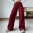 thumbnail image 2 of Hngshg Plus Size Cargo Pants for Women Drawstring Elastic Waist Solid Color Trendy Multi Pants Outdoors Wide Leg Pants with Pockets, 2 of 7