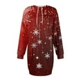 thumbnail image 7 of Women's Long Sleeve Hooded Sweatshirt Dress with Snowflake Christmas Tree Print, Ugly Christmas Sweater Women Style, Cozy Fall and Winter Dress with Pockets for Holiday,Wine,2XL, 7 of 7