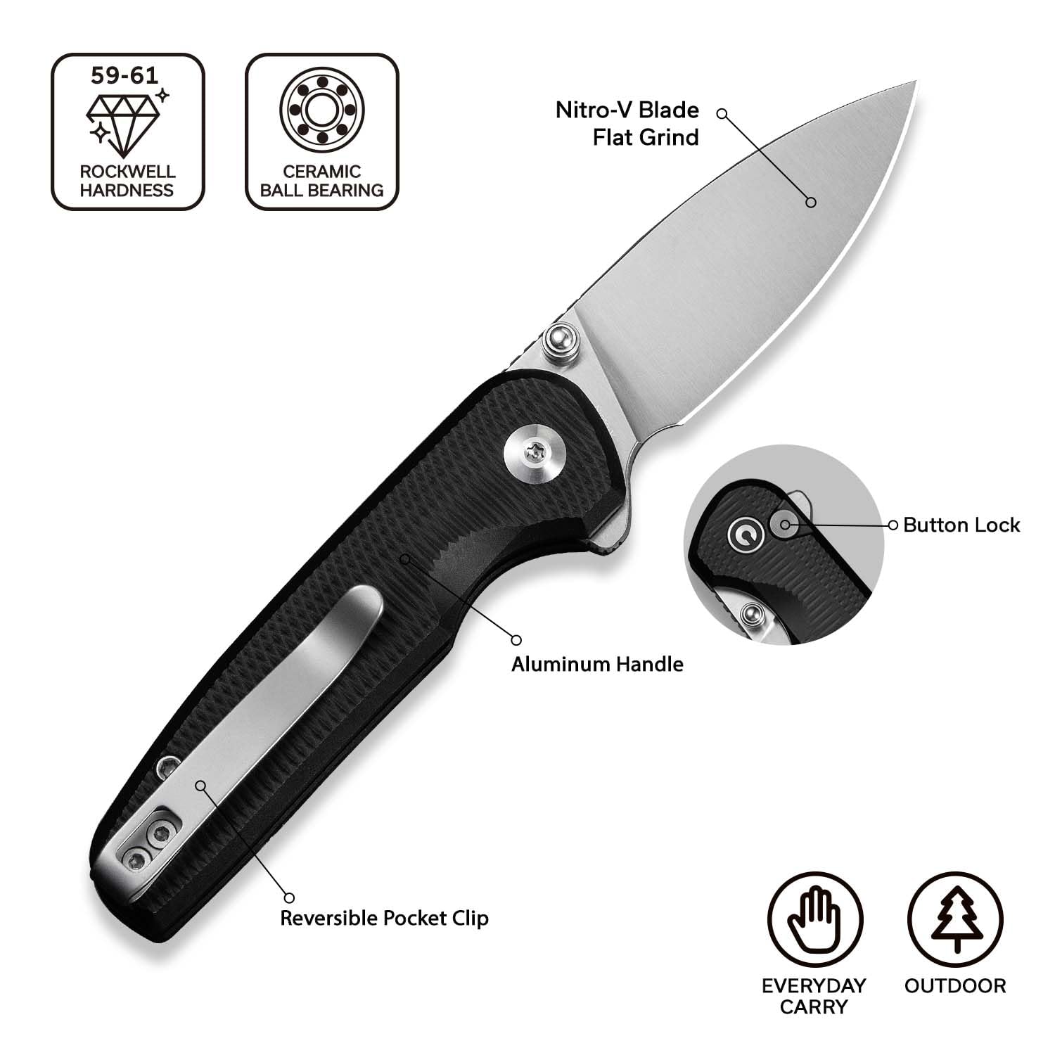 CIVIVI Mini Shakan Pocket Folding Knife with 2.48" Nitro-V Blade C20052F-1