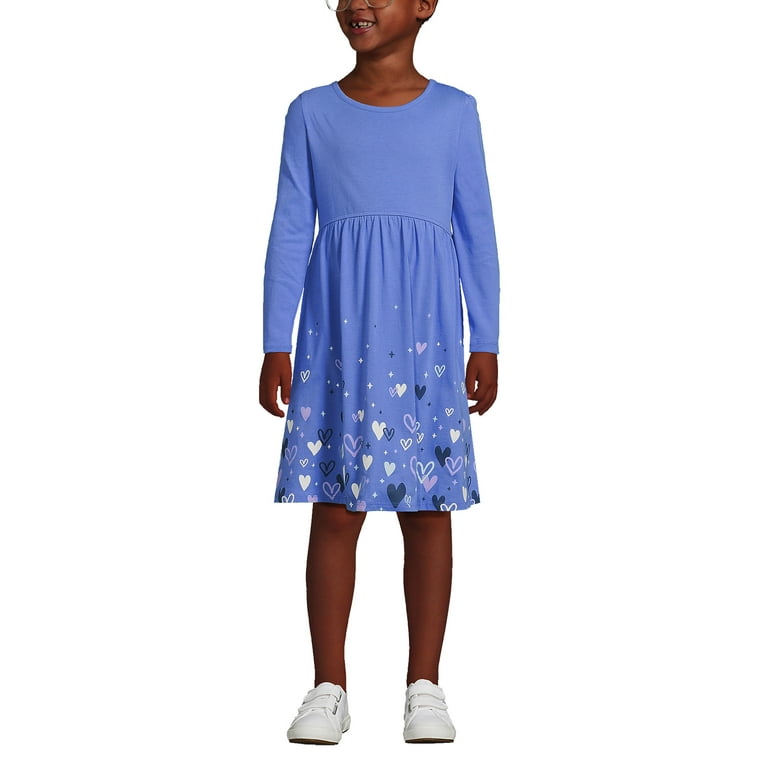 Lands End Girls Long Sleeve Gathered Waist Jersey Dress Walmart