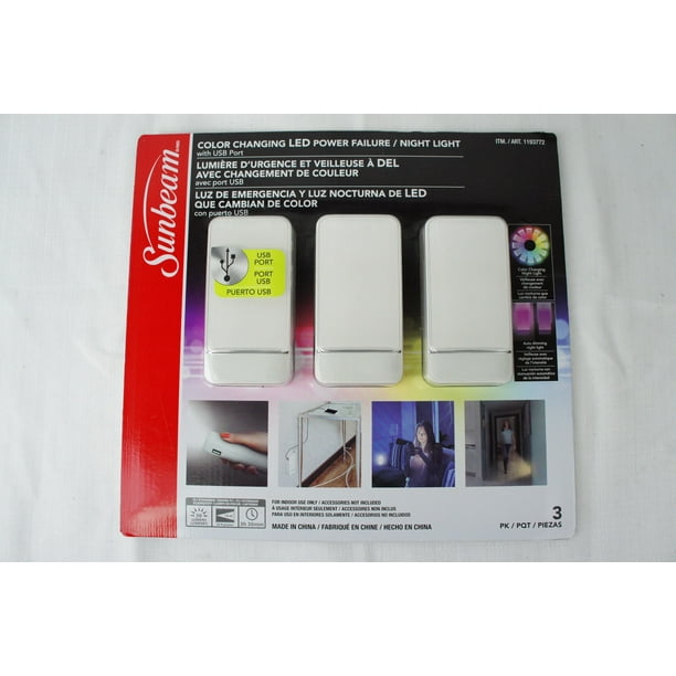Sunbeam Color Changing LED Power Failure Night Light USB Port