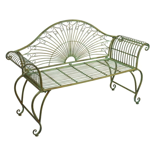 Garden Bench 37 High Wrought Iron Antique Green Finish Walmart Com Walmart Com