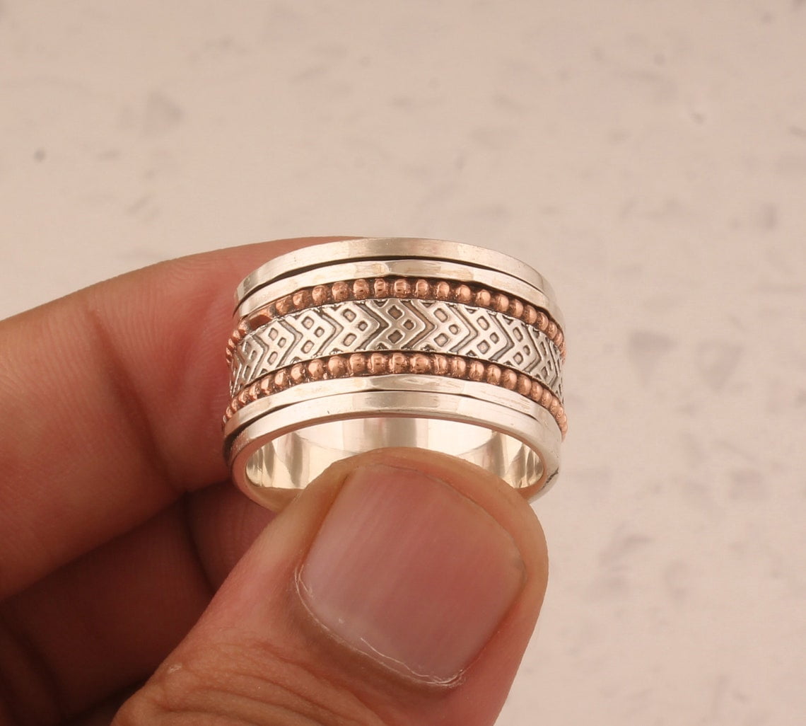 SS DESIGNS Fidget Spinner Ring Handmade 925 Sterling Silver Band | Anxiety Relief Ring, Stress Reducing Jewelry, Meditation Spinner for Men & Women