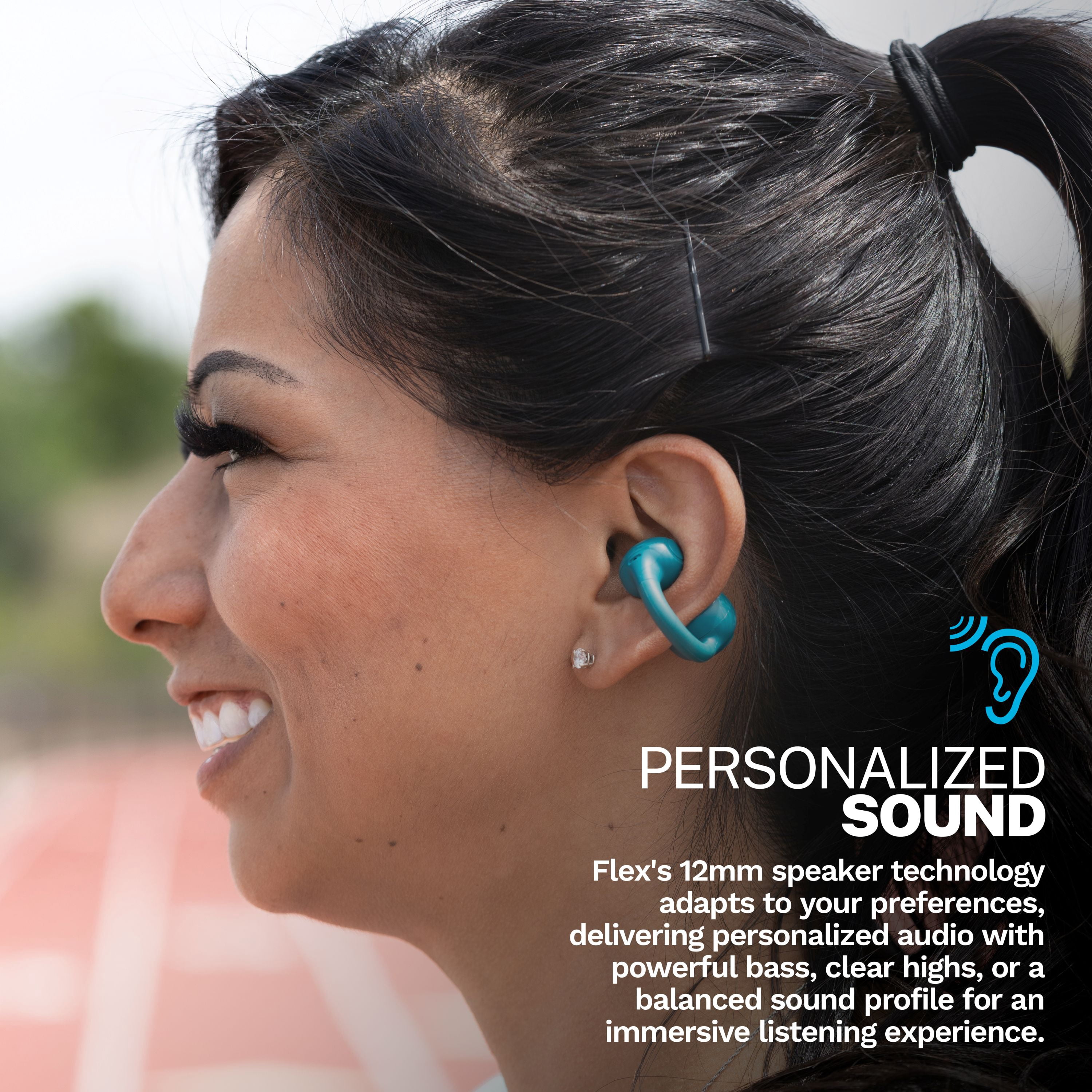 JLab Flex Open Earbuds, Teal, Open-Ear Clip Design, 21+ Hr Playtime, IPX4, Multipoint, Clear Calls, Fast Pair